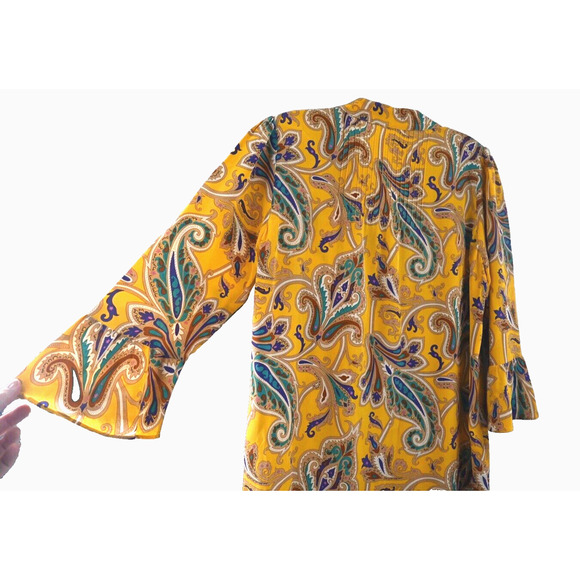Tibi‎ Multi Yellow Floral Silk Tomato Fairy Shift Dress 4 Ruffle Sleeve Mended - Picture 10 of 16